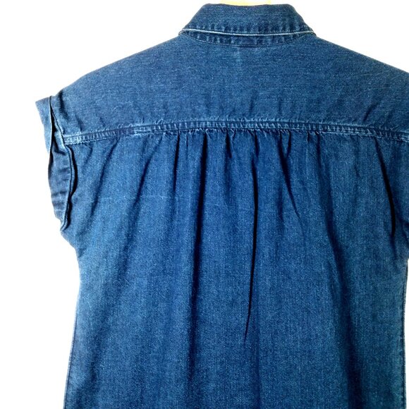 Old Navy Chambray Dress XS Dark Wash Blue Denim Button Up Short Sleeve - Picture 4 of 9